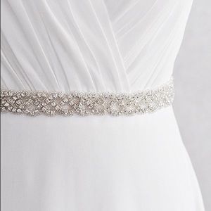 Bridal rhinestone white ribbon belt